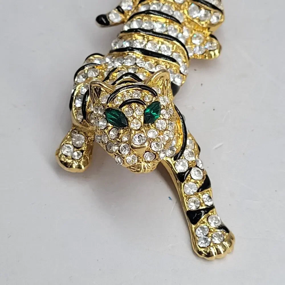 Eisenberg Ice Vintage Tiger Rhinestone Brooch Pave Sparkly Statement NOS